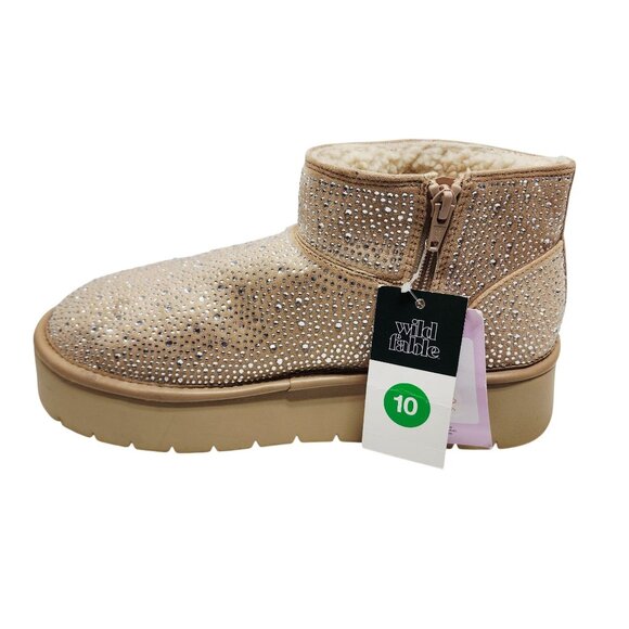 Wild Fable Womens Gold Glitter platforms  Ankle Boots Faux Fur Lining Size 10 - Picture 2 of 11